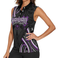 Traditional Art Hawaiian Kakau Tattoos Women Sleeveless Polo Shirt Purple Color - Polynesian Pride