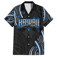 Traditional Art Hawaiian Kakau Tattoos Family Matching Long Sleeve Bodycon Dress and Hawaiian Shirt Blue Color LT03 Dad's Shirt - Short Sleeve Blue - Polynesian Pride