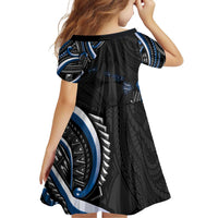 Traditional Art Hawaiian Kakau Tattoos Family Matching Off Shoulder Short Dress and Hawaiian Shirt Blue Color LT03 - Polynesian Pride