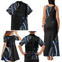 Traditional Art Hawaiian Kakau Tattoos Family Matching Tank Maxi Dress and Hawaiian Shirt Blue Color - Polynesian Pride