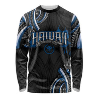 Traditional Art Hawaiian Kakau Tattoos Long Sleeve Shirt Blue Color - Polynesian Pride