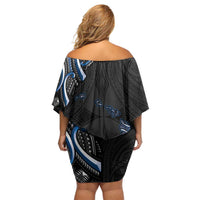 Traditional Art Hawaiian Kakau Tattoos Off Shoulder Short Dress Blue Color - Polynesian Pride