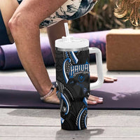 Traditional Art Hawaiian Kakau Tattoos Tumbler With Handle Blue Color - Polynesian Pride