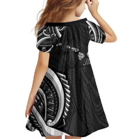 Traditional Art Hawaiian Kakau Tattoos Family Matching Short Sleeve Bodycon Dress and Hawaiian Shirt White LT03 - Polynesian Pride