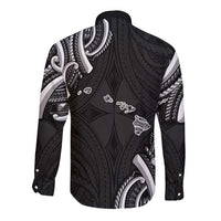 Traditional Art Hawaiian Kakau Tattoos Long Sleeve Button Shirt White - Polynesian Pride