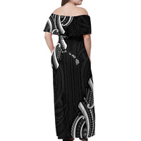 Traditional Art Hawaiian Kakau Tattoos Off Shoulder Maxi Dress White - Polynesian Pride