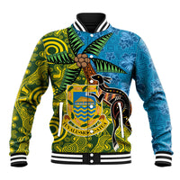 Tuvalu and Australia Together Baseball Jacket Tapa Pattern and Aboriginal mix Culture