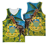 Tuvalu and Australia Together Basketball Jersey Tapa Pattern and Aboriginal mix Culture