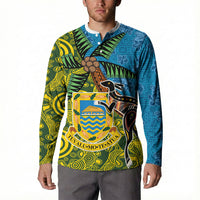 Tuvalu and Australia Together Button Sweatshirt Tapa Pattern and Aboriginal mix Culture