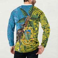 Tuvalu and Australia Together Button Sweatshirt Tapa Pattern and Aboriginal mix Culture