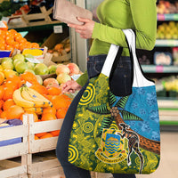 Tuvalu and Australia Together Grocery Bag Tapa Pattern and Aboriginal mix Culture