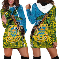 Tuvalu and Australia Together Hoodie Dress Tapa Pattern and Aboriginal mix Culture LT03 - Polynesian Pride