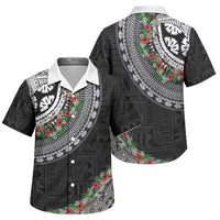 Fiji Hibiscus Family Matching Off Shoulder Short Dress and Hawaiian Shirt Tapa Masi Motifs with Tropical Plants