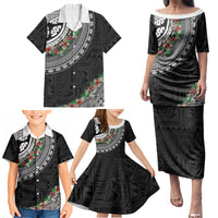 Fiji Hibiscus Family Matching Puletasi and Hawaiian Shirt Tapa Masi Motifs with Tropical Plants