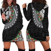 Fiji Hibiscus Hoodie Dress Tapa Masi Motifs with Tropical Plants