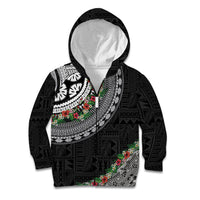 Fiji Hibiscus Kid Hoodie Tapa Masi Motifs with Tropical Plants LT03 Zip Hoodie Black - Polynesian Pride