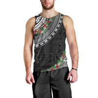 Fiji Hibiscus Men Tank Top Tapa Masi Motifs with Tropical Plants LT03 - Polynesian Pride