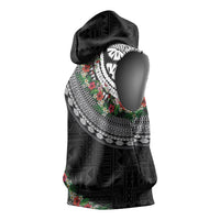 Fiji Hibiscus Sleeveless Hoodie Tapa Masi Motifs with Tropical Plants LT03 - Polynesian Pride