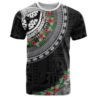 Fiji Hibiscus T Shirt Tapa Masi Motifs with Tropical Plants LT03 Black - Polynesian Pride