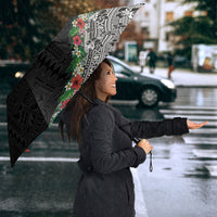 Fiji Hibiscus Umbrella Tapa Masi Motifs with Tropical Plants