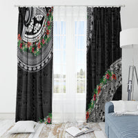 Fiji Hibiscus Window Curtain Tapa Masi Motifs with Tropical Plants