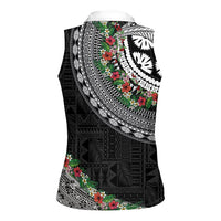 Fiji Hibiscus Women Sleeveless Polo Shirt Tapa Masi Motifs with Tropical Plants