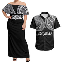 Samoa Traditional Tattoo Couples Matching Off Shoulder Maxi Dress and Hawaiian Shirt Tribal Tatau Pattern