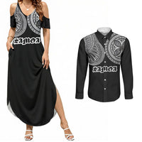 Samoa Traditional Tattoo Couples Matching Summer Maxi Dress and Long Sleeve Button Shirt Tribal Tatau Pattern