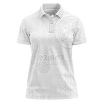 Samoa Lotu Tamaiti Women Polo Shirt Tribal Tatau with Siapo Pattern LT03 Female White - Polynesian Pride