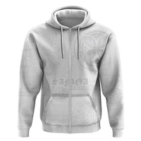 Samoa Lotu Tamaiti Zip Hoodie Tribal Tatau with Siapo Pattern LT03 Zip Hoodie White - Polynesian Pride
