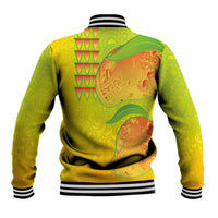 Hawaiian Mango Baseball Jacket Polynesian Art Pattern and Kakau Tattoo