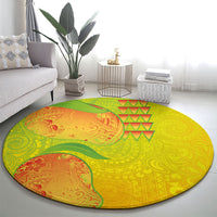 Hawaiian Mango Round Carpet Polynesian Art Pattern and Kakau Tattoo