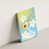 Hawaiian Ukulele Avocado Canvas Wall Art Leis and Polynesian Pattern