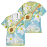 Hawaiian Ukulele Avocado Family Matching Off The Shoulder Long Sleeve Dress and Hawaiian Shirt Leis and Polynesian Pattern