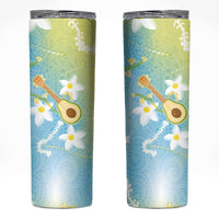 Hawaiian Ukulele Avocado Skinny Tumbler Leis and Polynesian Pattern