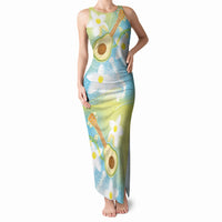 Hawaiian Ukulele Avocado Tank Maxi Dress Leis and Polynesian Pattern