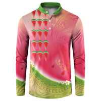 Hawaiian Watermelon Button Sweatshirt with Kakau Art Tattoo