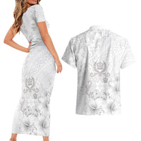 Tonga Faka Sepitema Couples Matching Short Sleeve Bodycon Dress and Hawaiian Shirt Ngatu and Floral Pattern with Blooming Hibiscus