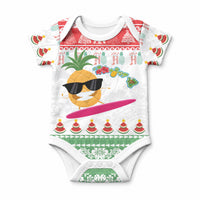 Hawaiian Mele Kalikimaka Baby Onesie Funny Pineapple Surfing with Map Christmas Stripe Elements