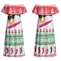 Hawaiian Mele Kalikimaka Family Matching Off Shoulder Maxi Dress and Hawaiian Shirt Funny Pineapple Surfing with Map Christmas Stripe Elements