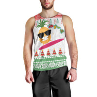 Hawaiian Mele Kalikimaka Men Tank Top Funny Pineapple Surfing with Map Christmas Stripe Elements