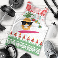 Hawaiian Mele Kalikimaka Men Tank Top Funny Pineapple Surfing with Map Christmas Stripe Elements