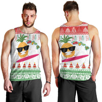 Hawaiian Mele Kalikimaka Men Tank Top Funny Pineapple Surfing with Map Christmas Stripe Elements