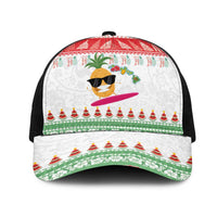 Hawaiian Mele Kalikimaka Mesh Trucker Cap Funny Pineapple Surfing with Map Christmas Stripe Elements