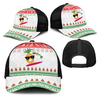 Hawaiian Mele Kalikimaka Mesh Trucker Cap Funny Pineapple Surfing with Map Christmas Stripe Elements