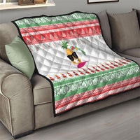 Hawaiian Mele Kalikimaka Quilt Funny Pineapple Surfing with Map Christmas Stripe Elements