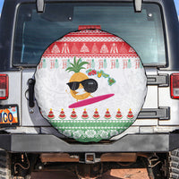 Hawaiian Mele Kalikimaka Spare Tire Cover Funny Pineapple Surfing with Map Christmas Stripe Elements