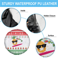 Hawaiian Mele Kalikimaka Spare Tire Cover Funny Pineapple Surfing with Map Christmas Stripe Elements