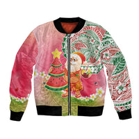 Hawaiian Watermelon Mele Kalikimaka Bomber Jacket Tropical Tribal Pattern with Funny Santa Claus