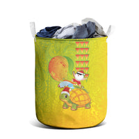 Hawaiian Mango Mele Kalikimaka Laundry Basket Santa Claus Surfing with Turtle Mango Christmas